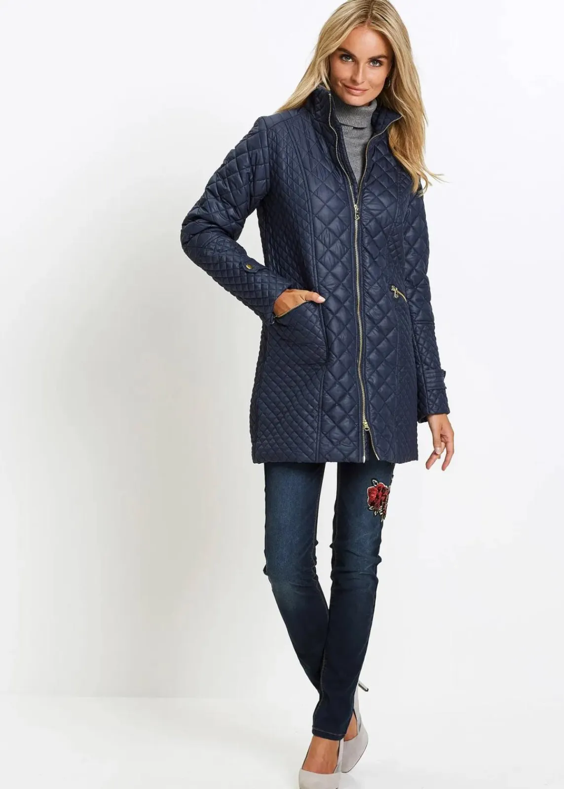 bonprix Jacken & Mäntel|Bekleidung·Hosen^Kurz-Steppmantel dunkelblau