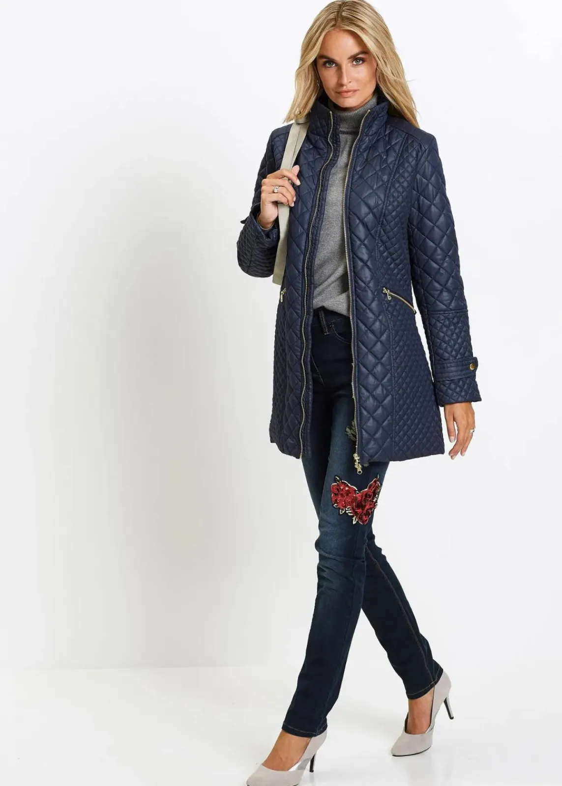 bonprix Jacken & Mäntel|Bekleidung·Hosen^Kurz-Steppmantel dunkelblau