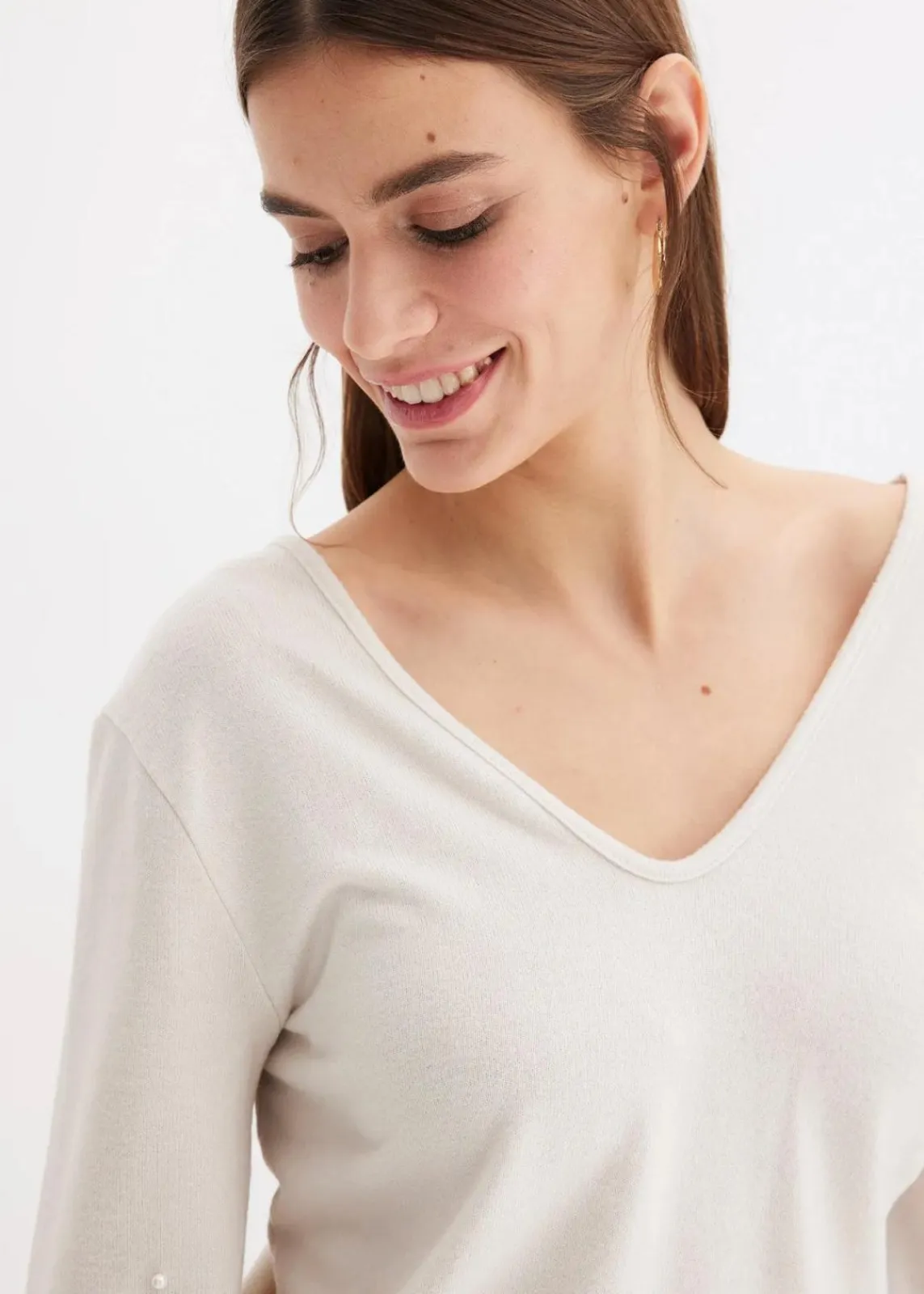bonprix Bekleidung·Blusen & Tuniken|Sweat^Kuschel-Fleeceshirt mit Perlen natur