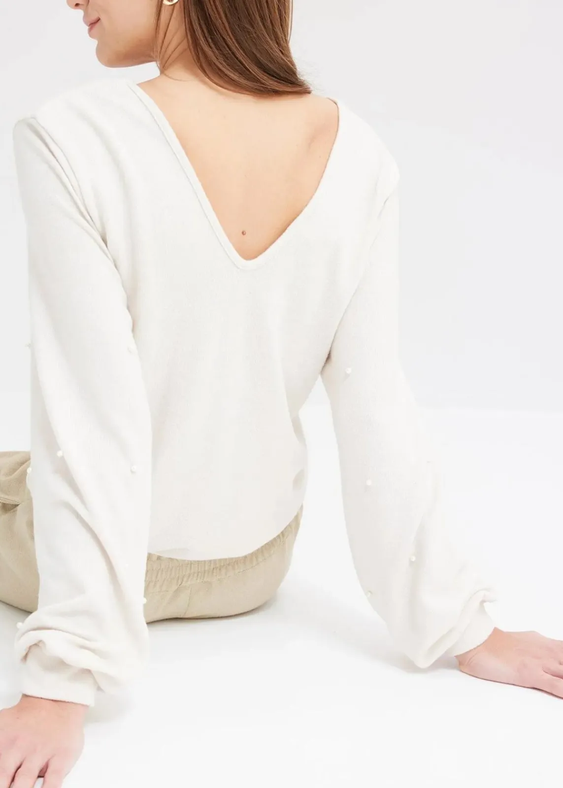 bonprix Bekleidung·Blusen & Tuniken|Sweat^Kuschel-Fleeceshirt mit Perlen natur