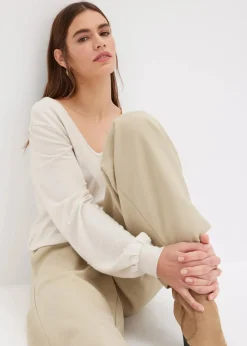 bonprix Bekleidung·Blusen & Tuniken|Sweat^Kuschel-Fleeceshirt mit Perlen natur
