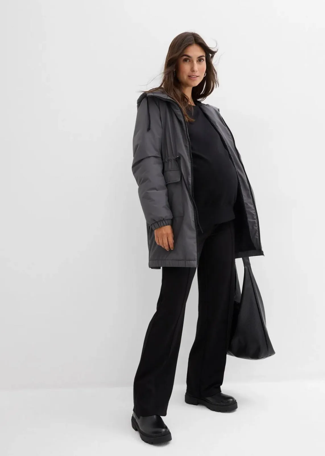 bonprix Bekleidung·Blazer|Umstandsmode^Kuschelig gefütterte Umstands-und Tragejacke dunkelgrau/schwarz