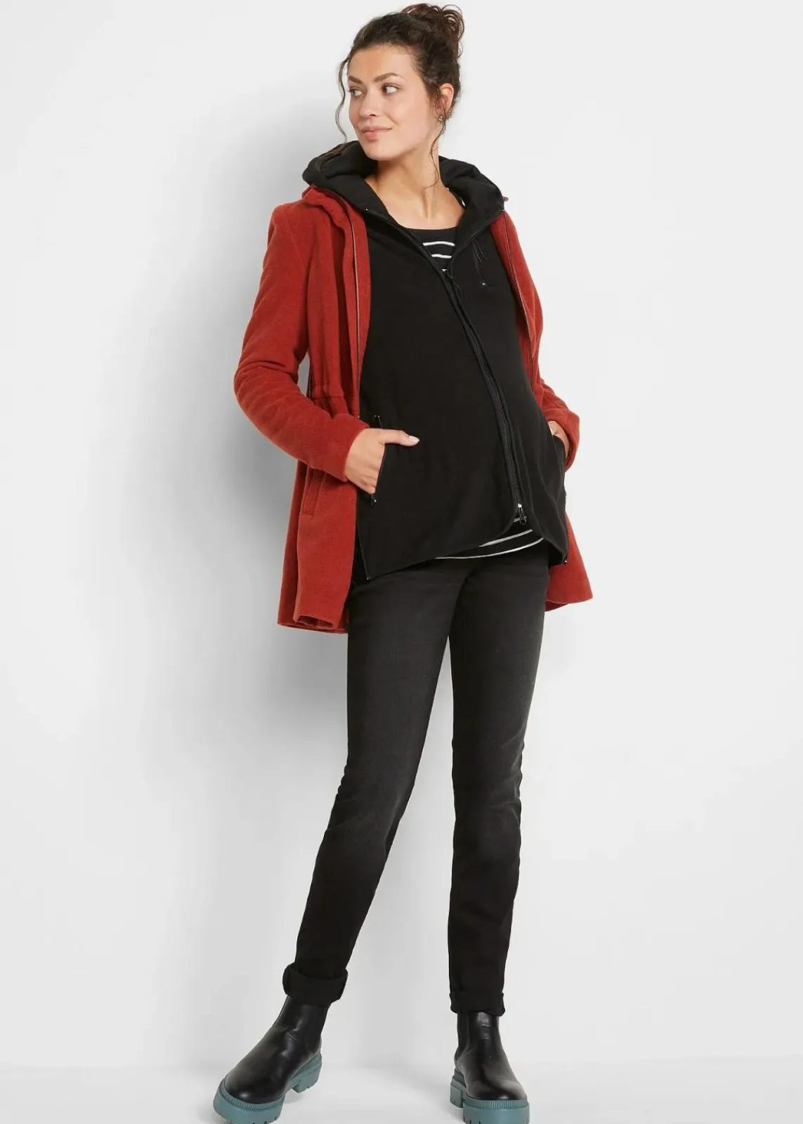 bonprix Bekleidung·Blazer|Umstandsmode^Kuschelige 3-in-1 Umstands-Fleecejacke und Tragejacke schwarz