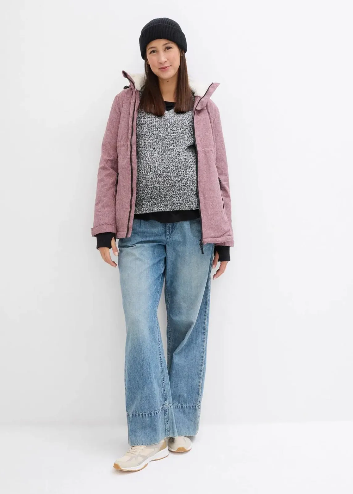 bonprix Umstandsmode|Bekleidung·Blazer^Kuschelige 3-in-1 Umstandsjacke und Tragejacke bordeaux meliert