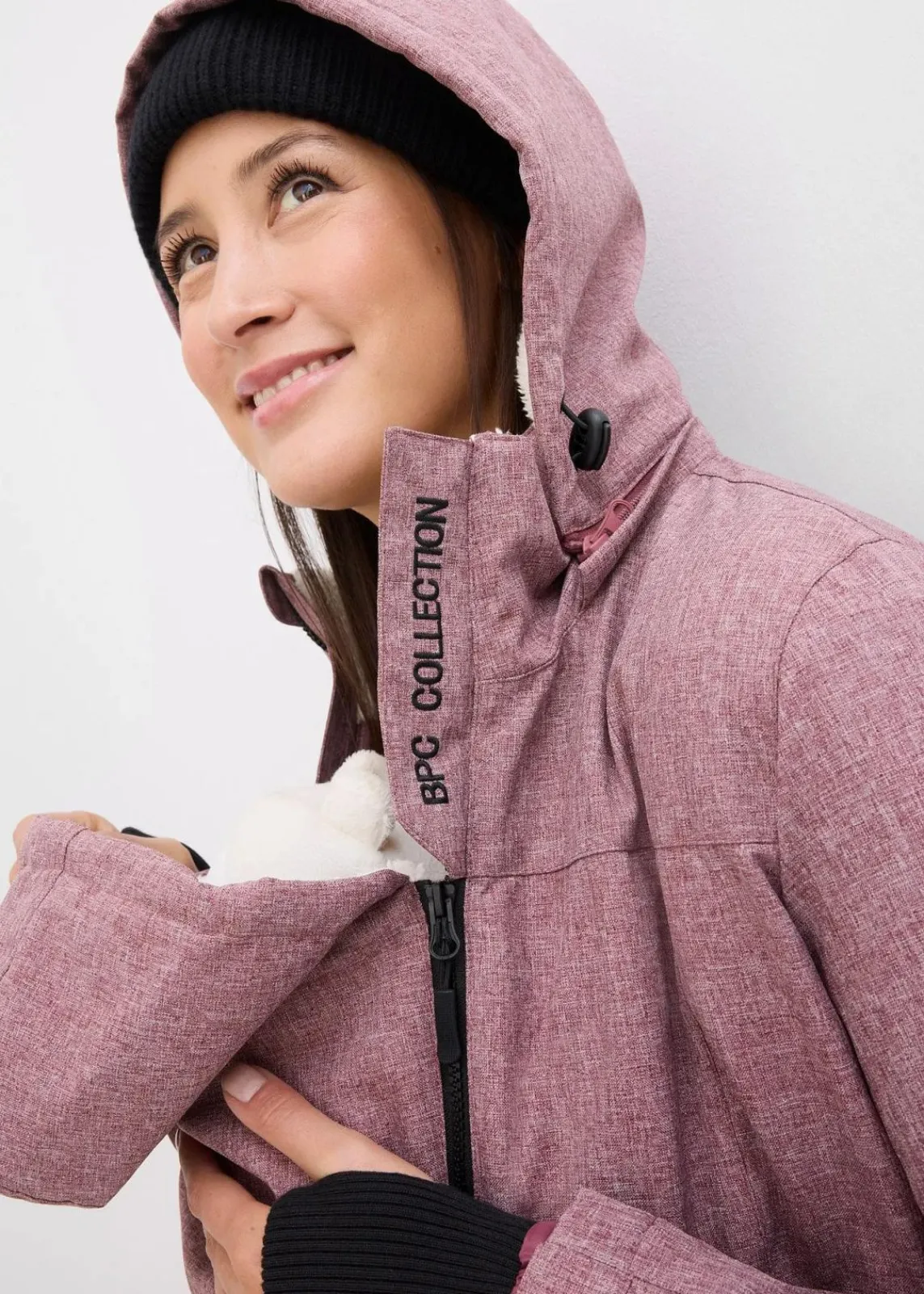 bonprix Umstandsmode|Bekleidung·Blazer^Kuschelige 3-in-1 Umstandsjacke und Tragejacke bordeaux meliert