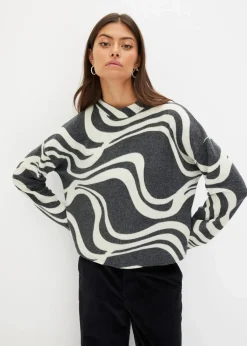 bonprix Shirts & Tops^Kuschel-Rippshirt schwarz/wollweiß