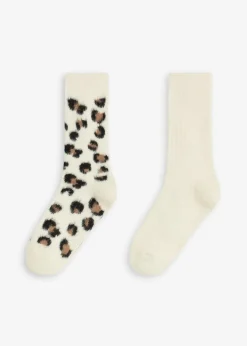 bonprix Homewear^Kuschelsocken (2er Pack) wollweiß + wollweiß leo