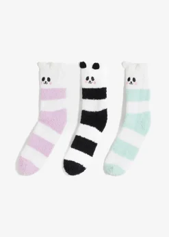 bonprix Mehrfachpacks|Mädchen·Strümpfe^Kuschelsocken (3er-Pack) schwarz gestreift + bunt gestreift