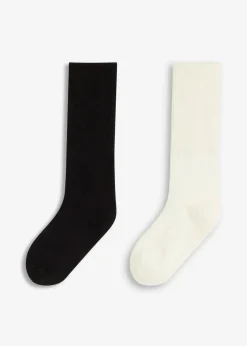 bonprix Homewear|Socken & Strumpfhosen^Kuschelsocken mit breitem Umschlag (2er Pack) weiß + schwarz