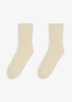 bonprix Homewear|Socken & Strumpfhosen^Kuschelsocken mit Lurexgarn, Teddyfutter und Antirutschsohle hellbeige meliert