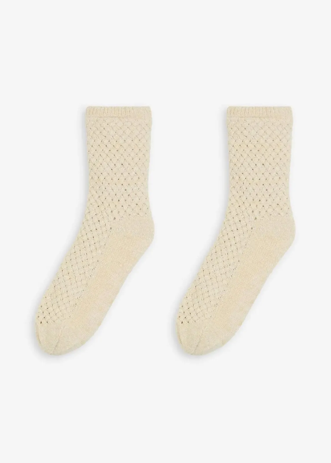 bonprix Homewear|Socken & Strumpfhosen^Kuschelsocken mit Lurexgarn, Teddyfutter und Antirutschsohle hellbeige meliert