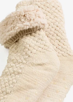 bonprix Homewear|Socken & Strumpfhosen^Kuschelsocken mit Lurexgarn, Teddyfutter und Antirutschsohle hellbeige meliert