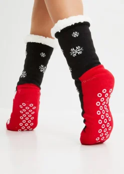 bonprix Jungen·Strümpfe|Jungen·Strümpfe^Kuschelsocken mit Teddy Futter schwarz/erdbeere
