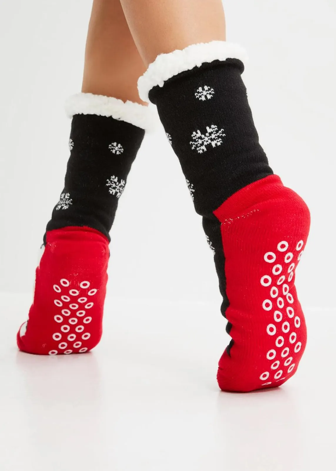 bonprix Jungen·Strümpfe|Jungen·Strümpfe^Kuschelsocken mit Teddy Futter schwarz/erdbeere