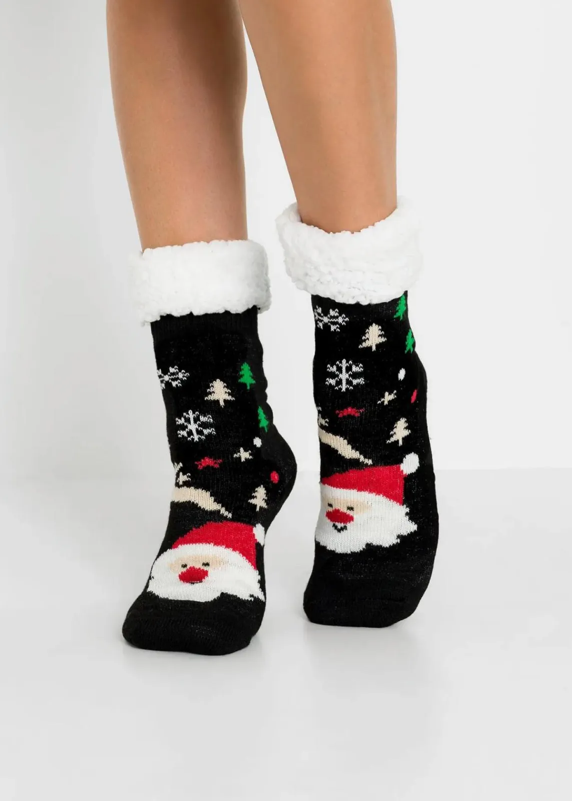 bonprix Mehrfachpacks|Mädchen·Strümpfe^Kuschelsocken mit Teddyfutter (2er Pack) dunkelblau/schwarz gemustert