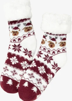 bonprix Nachhaltigere Materialien|Homewear^Kuschelsocken mit Teddyfutter mit recyceltem Polyester abendrot/weiß gemustert