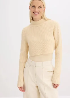 bonprix Pullover & Strickjacken|Strickmode^Lagenpullover kieselbeige/wollweiß