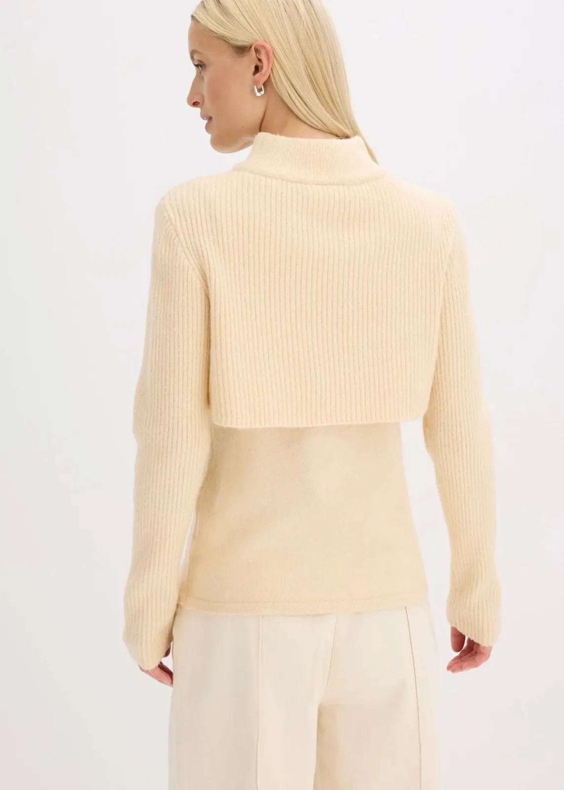bonprix Pullover & Strickjacken|Strickmode^Lagenpullover kieselbeige/wollweiß