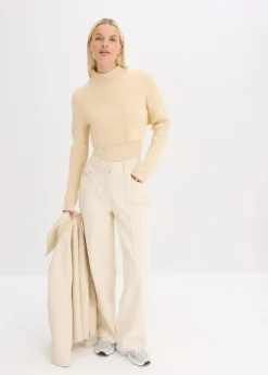 bonprix Pullover & Strickjacken|Strickmode^Lagenpullover kieselbeige/wollweiß