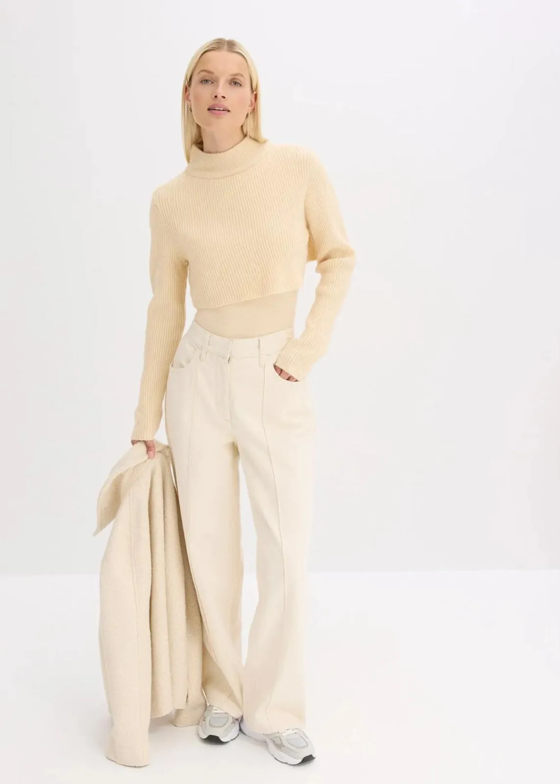 bonprix Pullover & Strickjacken|Strickmode^Lagenpullover kieselbeige/wollweiß