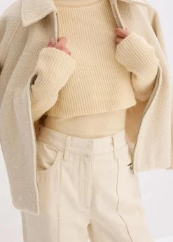 bonprix Pullover & Strickjacken|Strickmode^Lagenpullover kieselbeige/wollweiß
