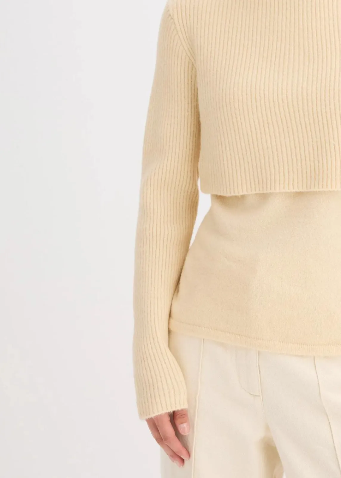 bonprix Pullover & Strickjacken|Strickmode^Lagenpullover kieselbeige/wollweiß