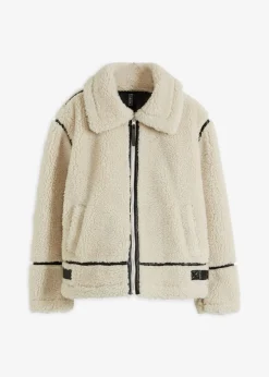 bonprix Bekleidung·Hosen|Nachhaltigere Materialien^Lammfellimitat-Jacke creme/schwarz
