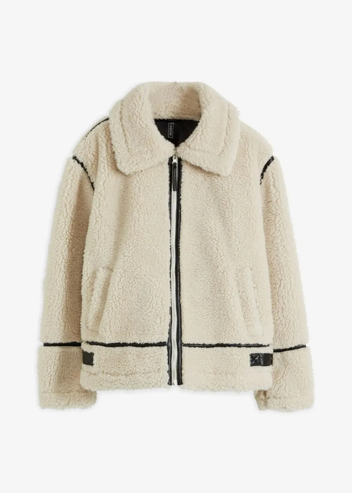 bonprix Bekleidung·Hosen|Nachhaltigere Materialien^Lammfellimitat-Jacke creme/schwarz