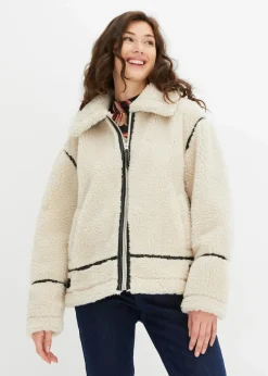 bonprix Bekleidung·Hosen|Nachhaltigere Materialien^Lammfellimitat-Jacke creme/schwarz