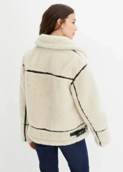 bonprix Bekleidung·Hosen|Nachhaltigere Materialien^Lammfellimitat-Jacke creme/schwarz