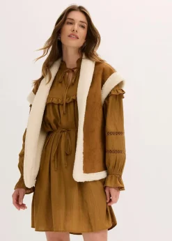 bonprix Bekleidung·Hosen|Jacken & Mäntel^Lammfellimitat-Weste cognac braun/naturbeige