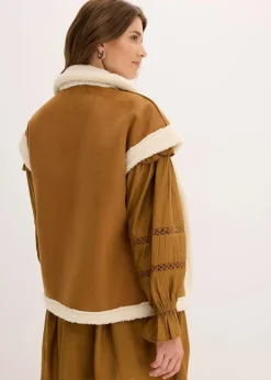 bonprix Bekleidung·Hosen|Jacken & Mäntel^Lammfellimitat-Weste cognac braun/naturbeige