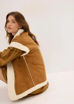 bonprix Bekleidung·Hosen|Jacken & Mäntel^Lammfellimitat-Weste cognac braun/naturbeige