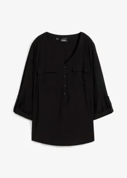 bonprix Bekleidung·Jacken & Mäntel|Blusen & Tuniken^Langarm Bluse mit V-Ausschnitt aus fließender Viskose schwarz