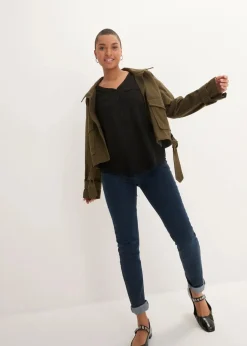 bonprix Bekleidung·Jacken & Mäntel|Blusen & Tuniken^Langarm Bluse mit V-Ausschnitt aus fließender Viskose schwarz