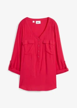 bonprix Nachhaltigere Materialien|Blusen & Tuniken^Langarm Bluse mit V-Ausschnitt aus fließender Viskose granatrot