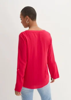 bonprix Nachhaltigere Materialien|Blusen & Tuniken^Langarm Bluse mit V-Ausschnitt aus fließender Viskose granatrot