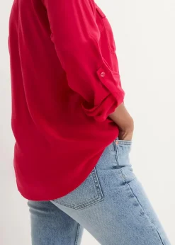 bonprix Nachhaltigere Materialien|Blusen & Tuniken^Langarm Bluse mit V-Ausschnitt aus fließender Viskose granatrot