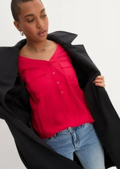 bonprix Nachhaltigere Materialien|Blusen & Tuniken^Langarm Bluse mit V-Ausschnitt aus fließender Viskose granatrot