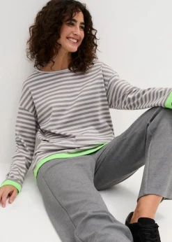 bonprix Nachhaltigere Materialien|Shirts & Tops^Langarmshirt mattsilber/grau geringelt