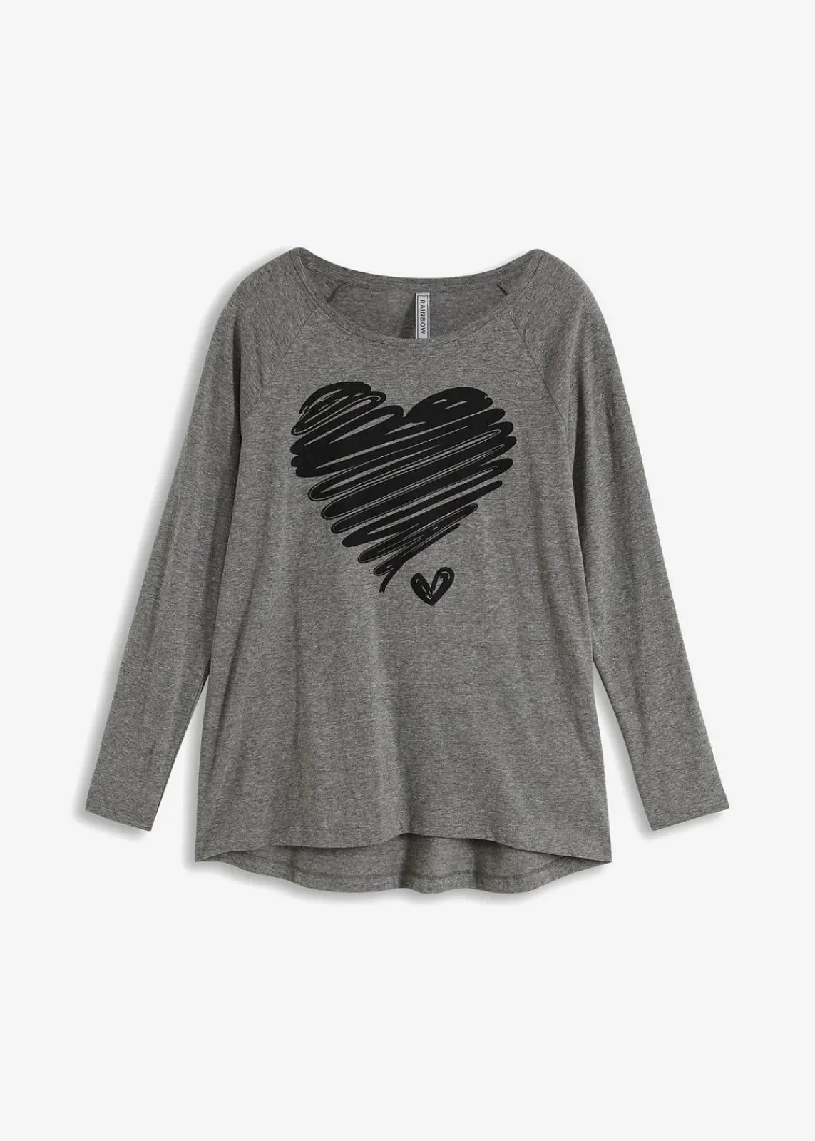 bonprix Shirts & Tops^Langarmshirt grau meliert/schwarz bedruckt