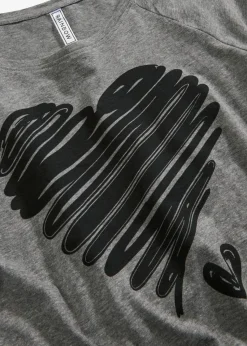 bonprix Shirts & Tops^Langarmshirt grau meliert/schwarz bedruckt