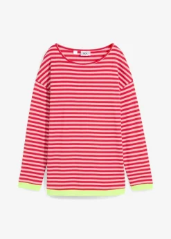 bonprix Shirts & Tops|Nachhaltigere Materialien^Langarmshirt aschrosa/rot geringelt