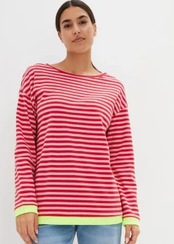 bonprix Shirts & Tops|Nachhaltigere Materialien^Langarmshirt aschrosa/rot geringelt