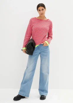 bonprix Shirts & Tops|Nachhaltigere Materialien^Langarmshirt aschrosa/rot geringelt