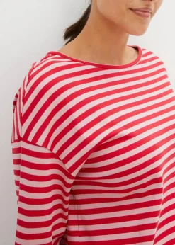 bonprix Shirts & Tops|Nachhaltigere Materialien^Langarmshirt aschrosa/rot geringelt
