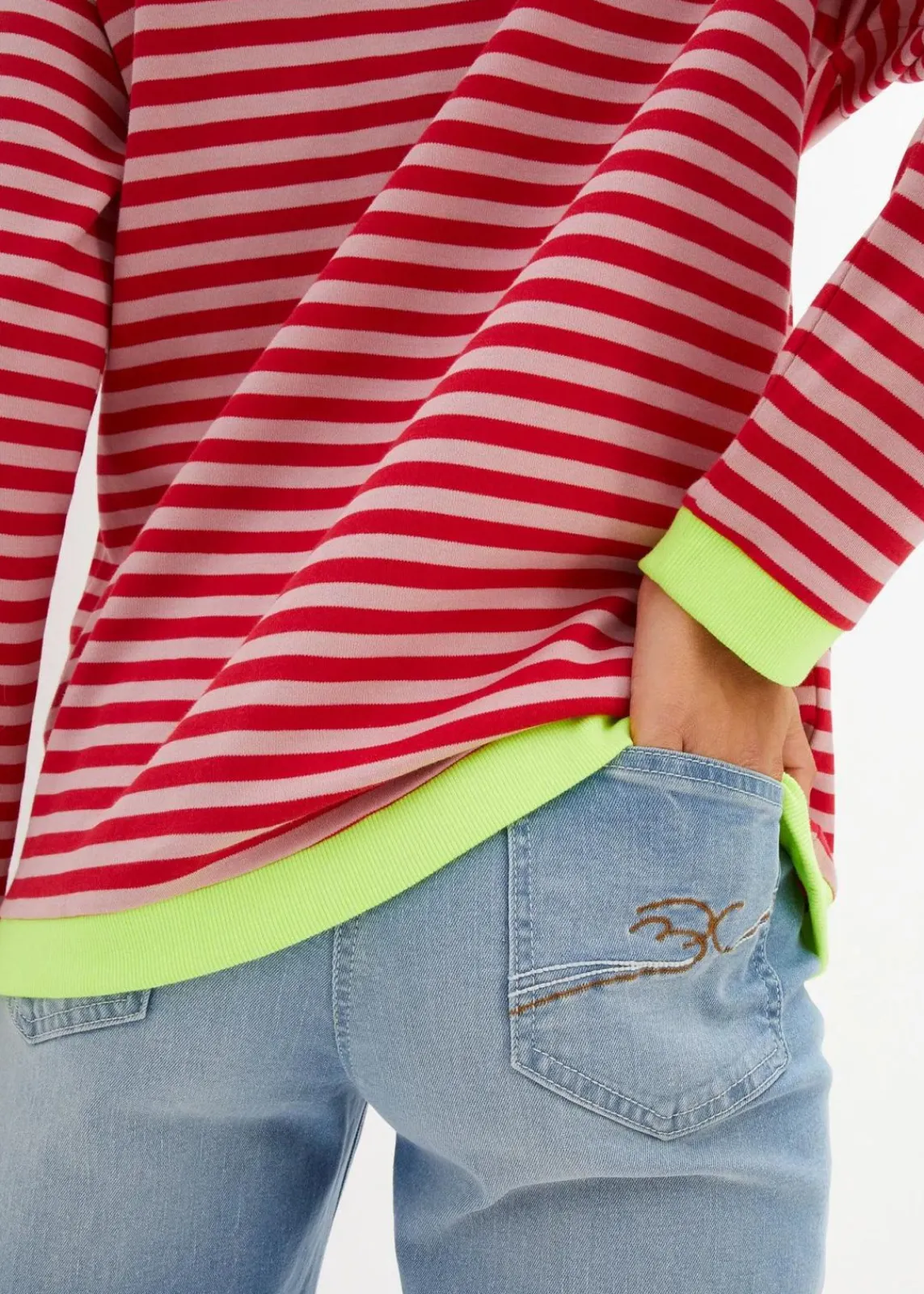 bonprix Shirts & Tops|Nachhaltigere Materialien^Langarmshirt aschrosa/rot geringelt