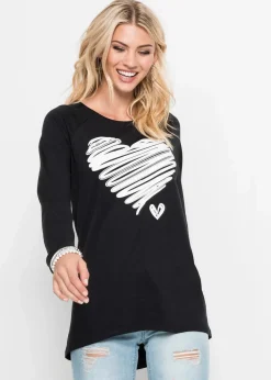 bonprix Shirts & Tops^Langarmshirt schwarz/weiß bedruckt