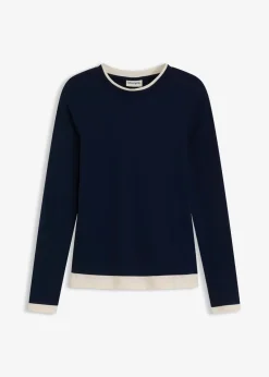 bonprix Shirts & Tops^Langarmshirt aus Baumwollmix tintenblau/perlweiß