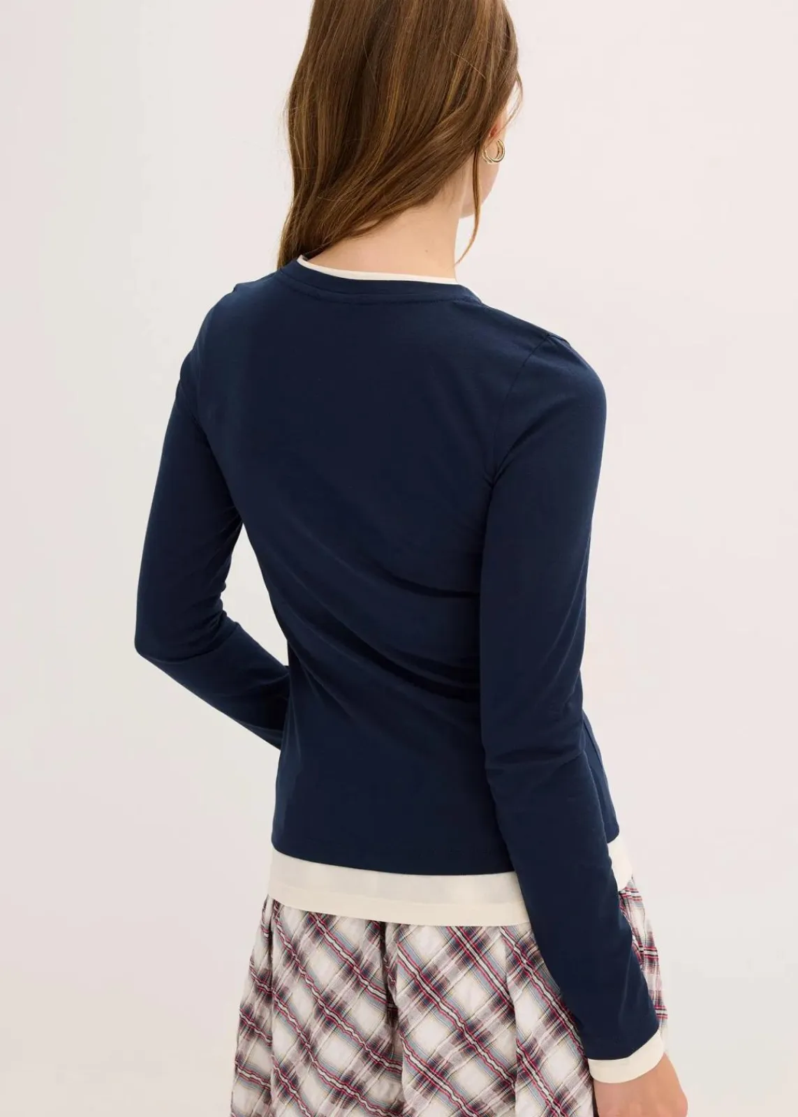 bonprix Shirts & Tops^Langarmshirt aus Baumwollmix tintenblau/perlweiß